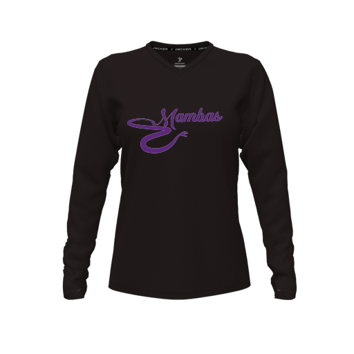 [CUS-DFW-TEES-CMF-VNK-LSL-BLK-FYXS-LOGO1] Decker Comfort T-Shirt (Female Youth XS, Black, V Neck, Logo 1, Long Sleeve)