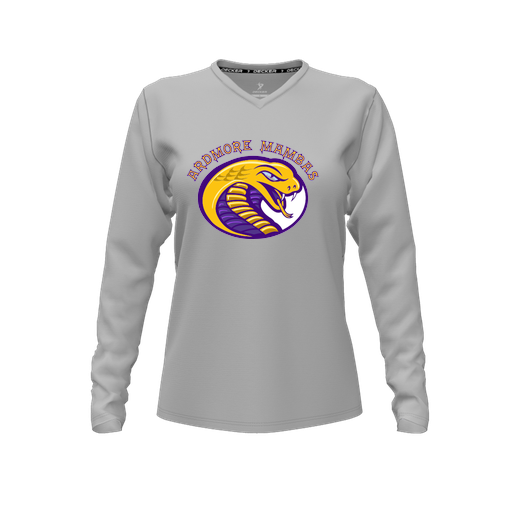 [CUS-DFW-TEES-CMF-VNK-LSL-GRY-FYXS-LOGO2] Decker Comfort T-Shirt (Female Youth XS, Gray, V Neck, Logo 2, Long Sleeve)