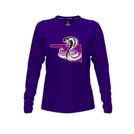 [CUS-DFW-TEES-CMF-VNK-LSL-PUR-FYXS-LOGO3] Decker Comfort T-Shirt (Female Youth XS, Purple, V Neck, Logo 3, Long Sleeve)