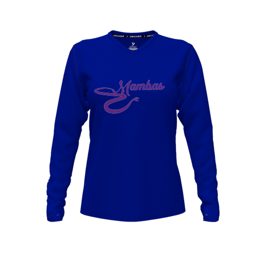 [CUS-DFW-TEES-PER-VNK-LSL-RYL-FYXS-LOGO1] Decker Performance T-Shirt (Female Youth XS, Royal, V Neck, Logo 1, Long Sleeve)